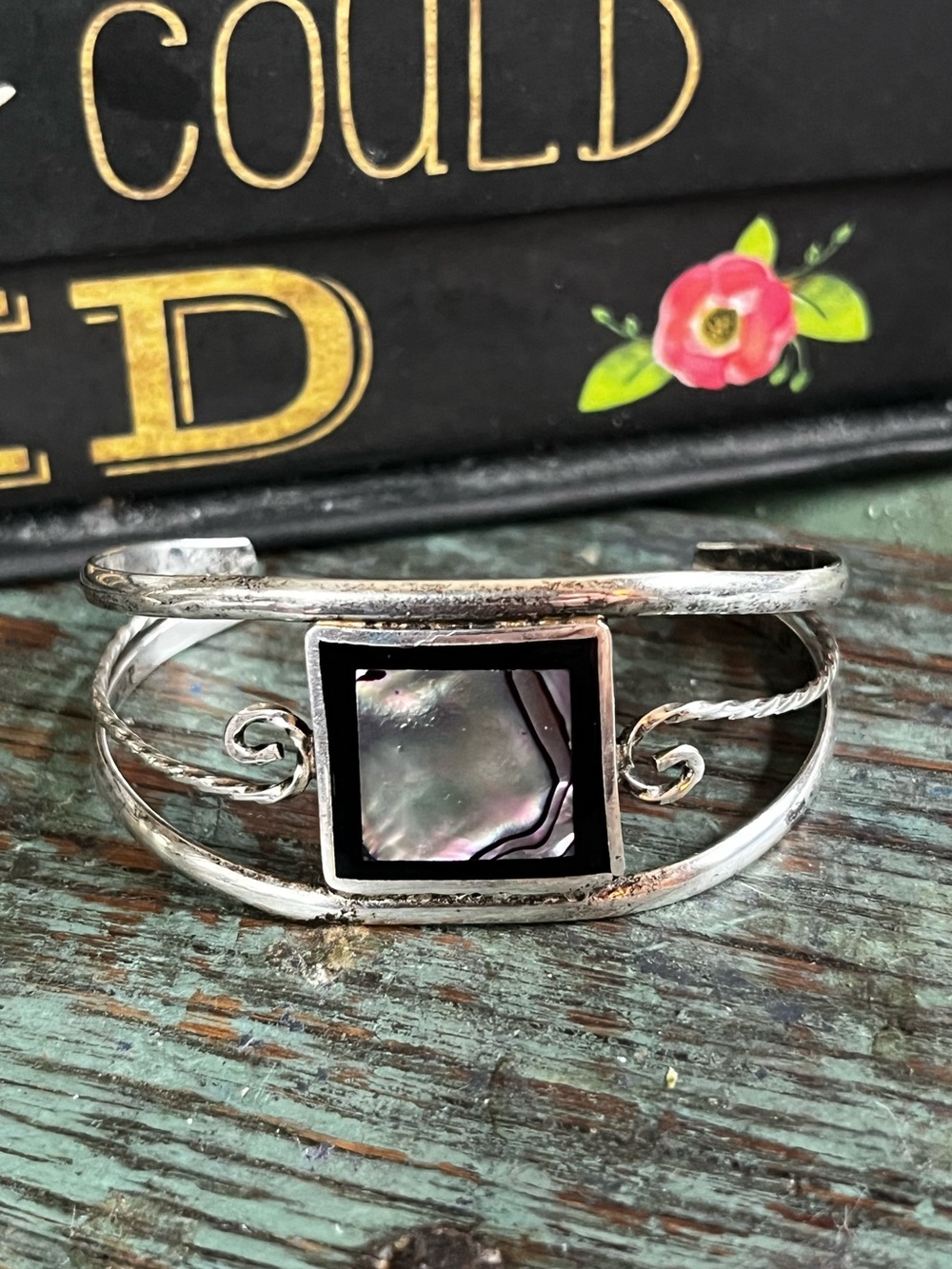 abalone and onyx inlay cuff